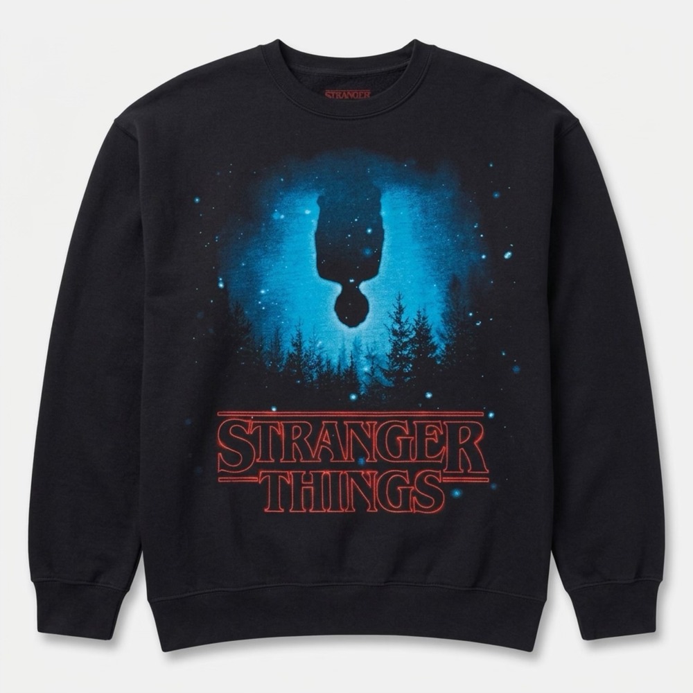 Stranger Things Sweatshirt XL Black Upside Down Graphic Crewneck Pullover